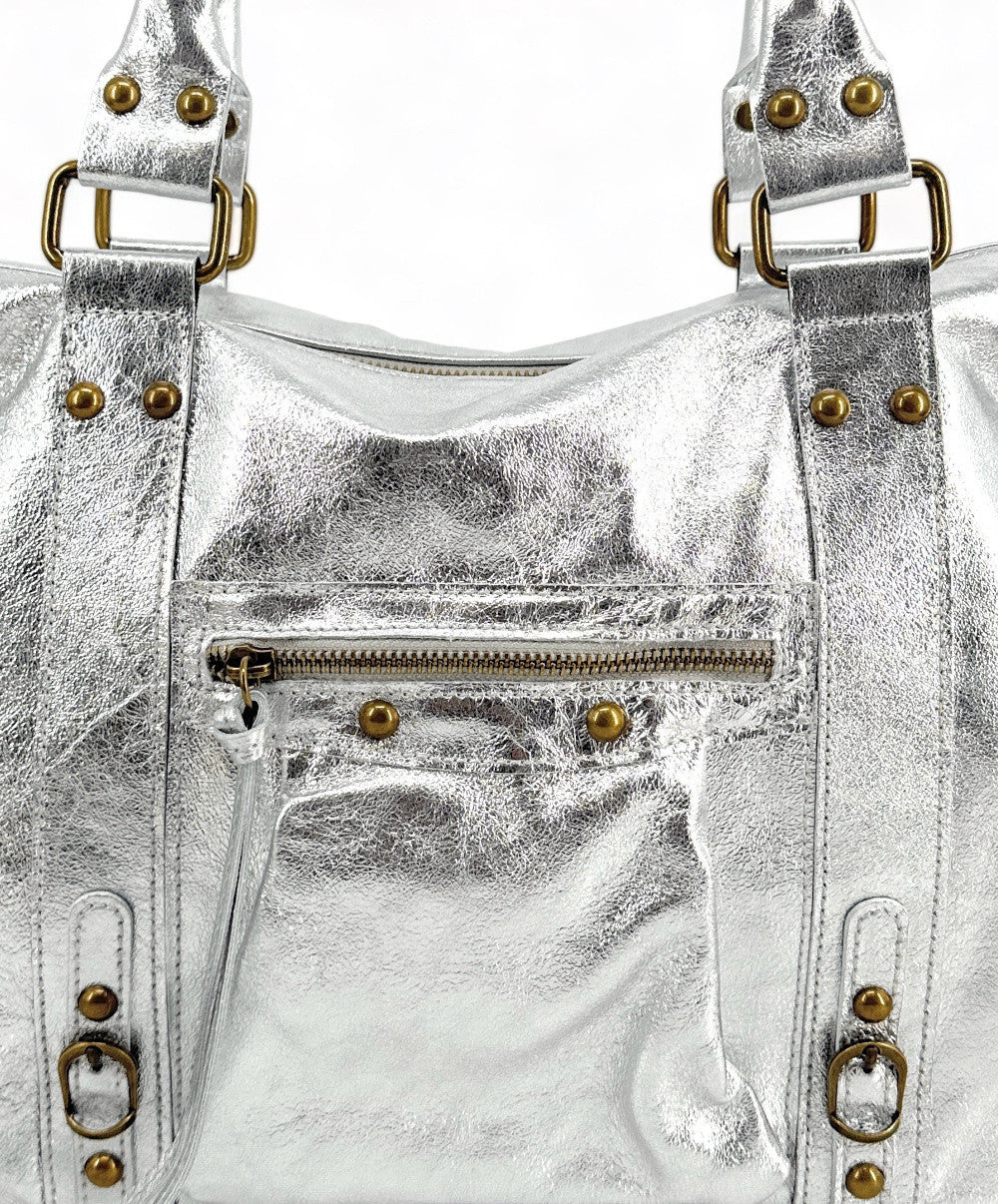 Sac à main en cuir irisé SANDSTORM Argent clair