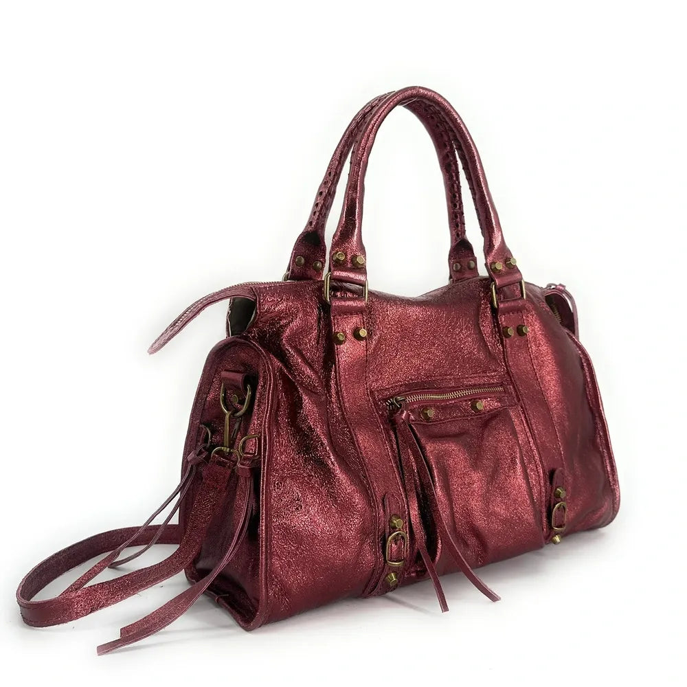 Sac à main en cuir irisé SANDSTORM Bordeaux irisé