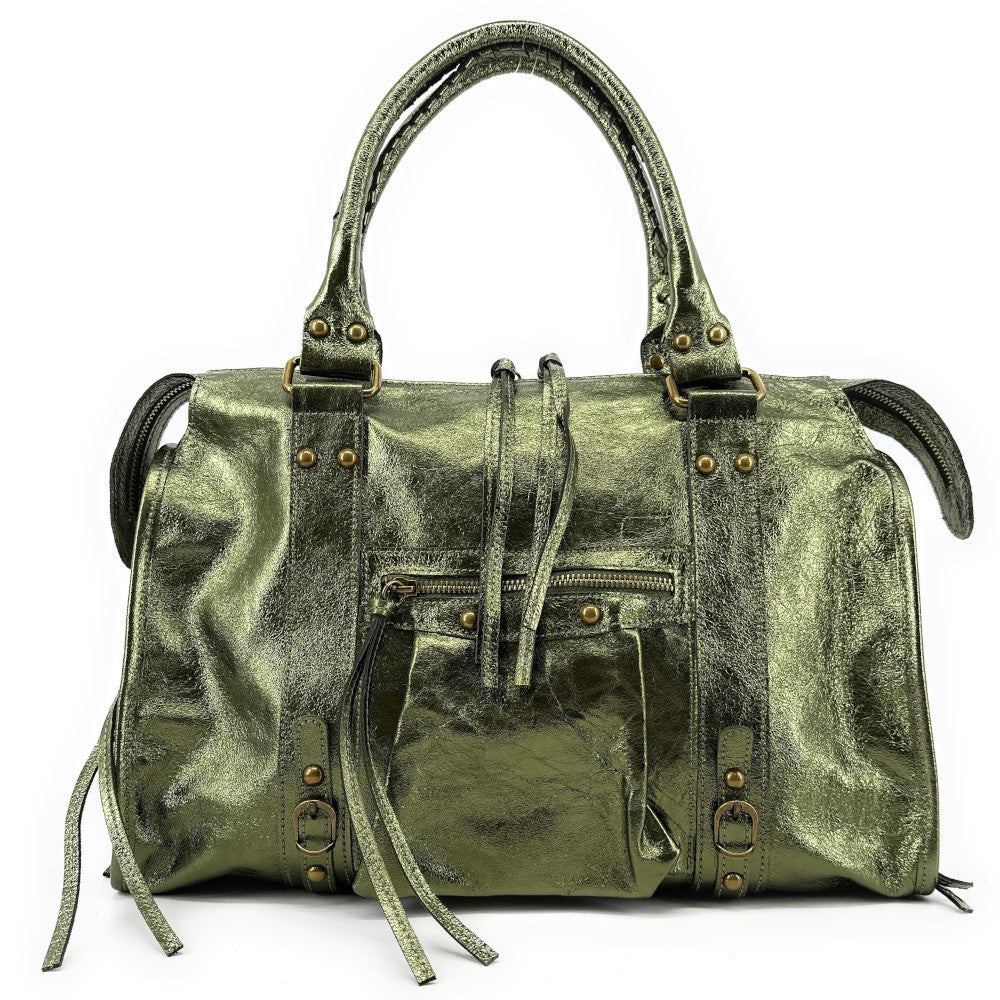 Sac à main en cuir irisé SANDSTORM Kaki irisé