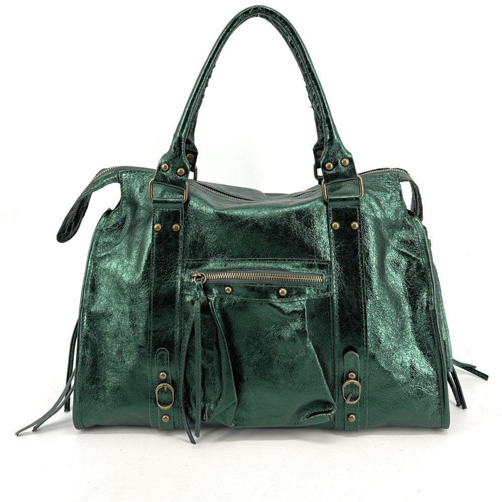 Sac à main en cuir irisé SANDSTORM Vert forêt