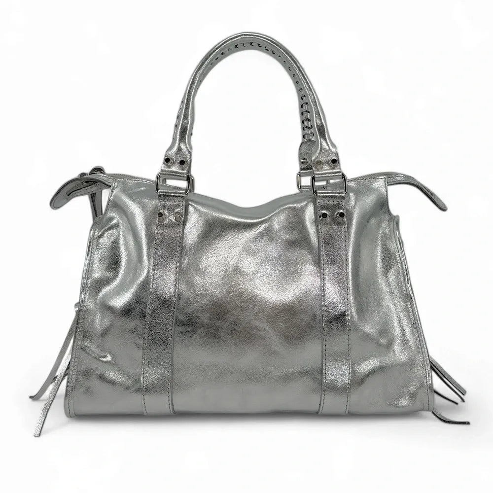 Sac à main en cuir irisé SANDSTORM Argent moyen