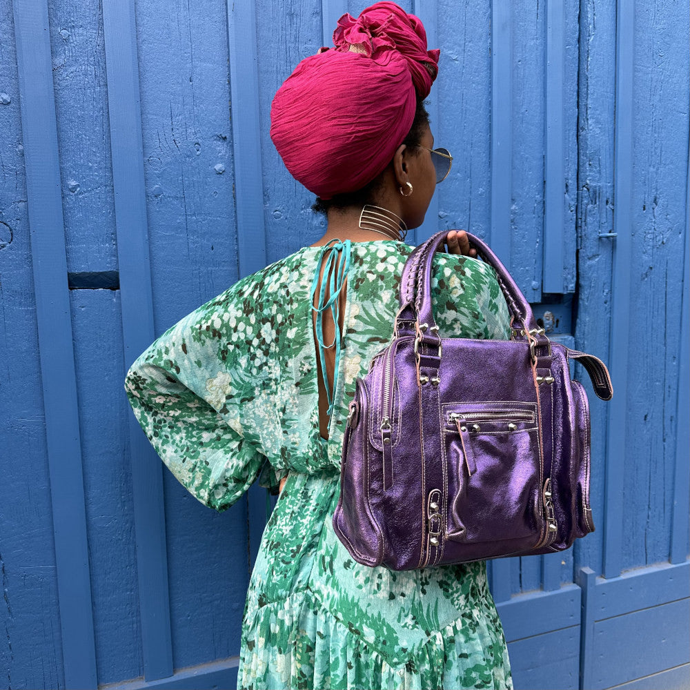 Sac à main en cuir irisé SANDSTORM Améthyste