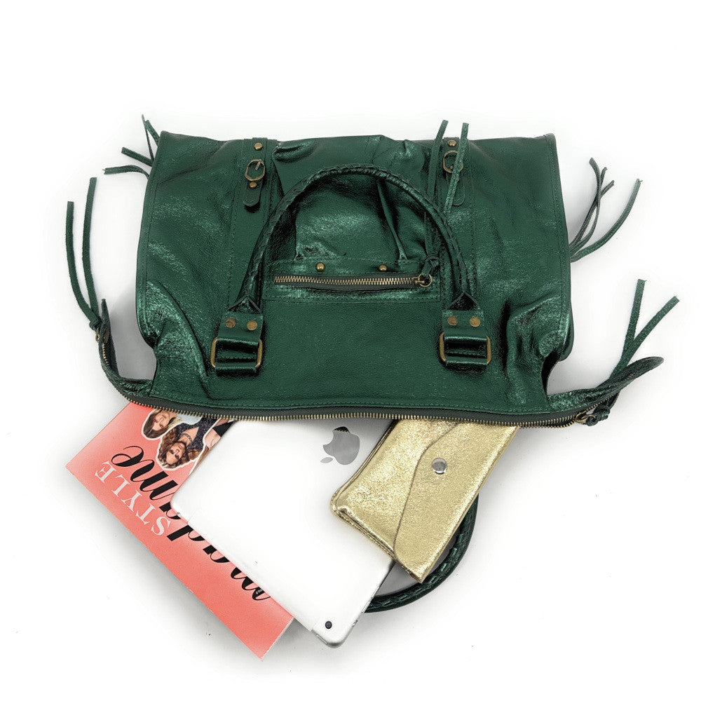Sac à main en cuir irisé SANDSTORM Vert forêt