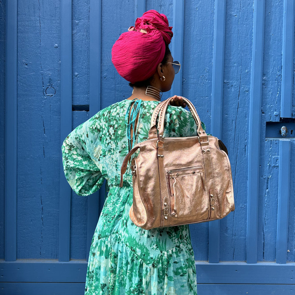 Sac à main en cuir irisé SANDSTORM Rose gold