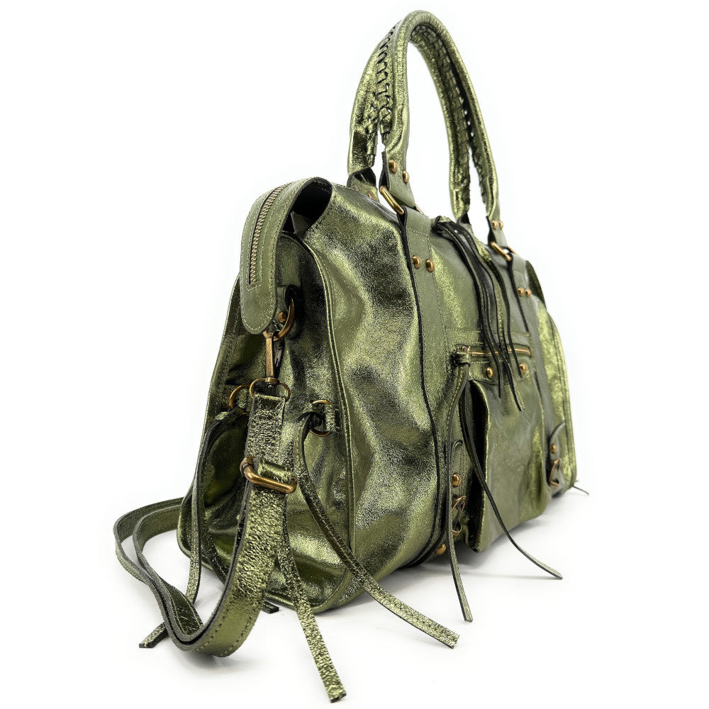 Sac à main en cuir irisé SANDSTORM Kaki irisé
