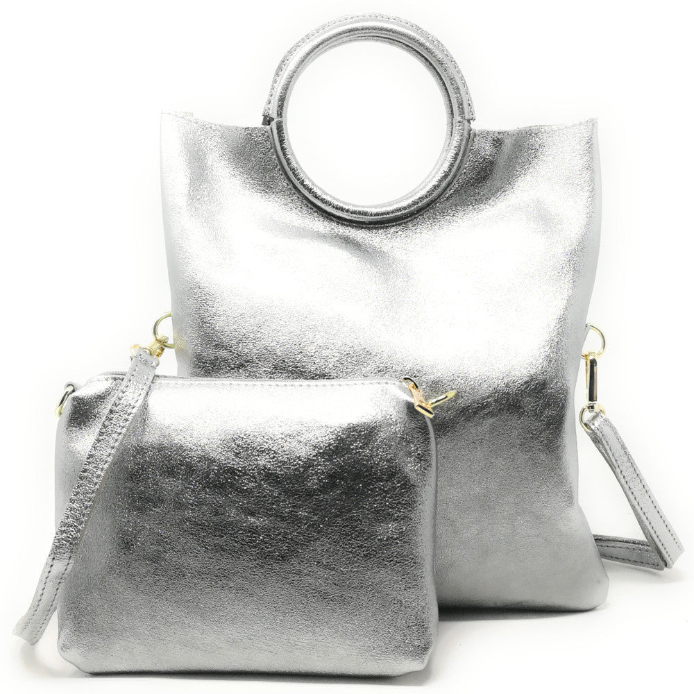 Sac à main en cuir irisé DAM DAM Argent clair