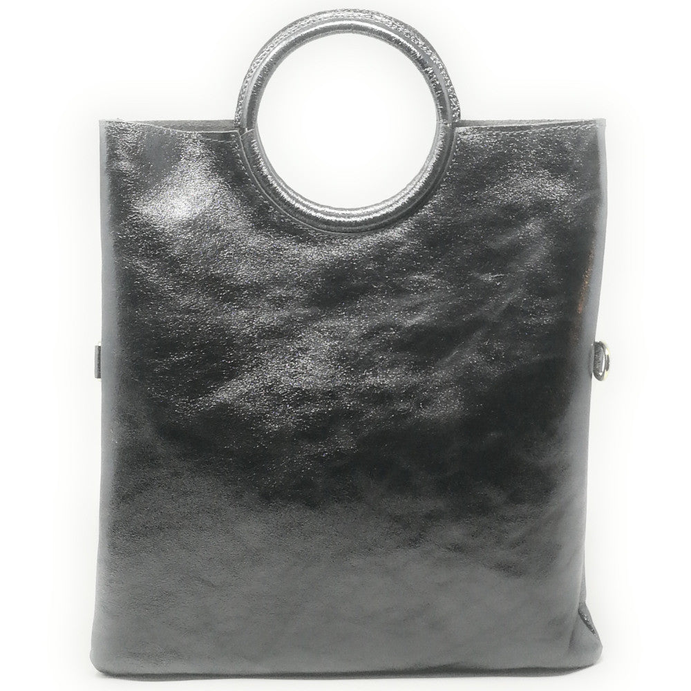 Sac à main en cuir irisé DAM DAM Argent foncé