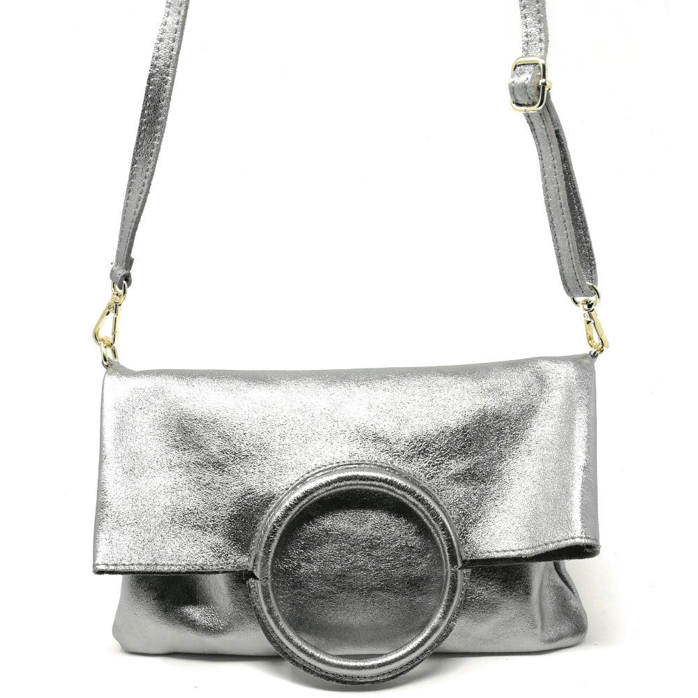 Sac à main en cuir irisé DAM DAM Argent clair
