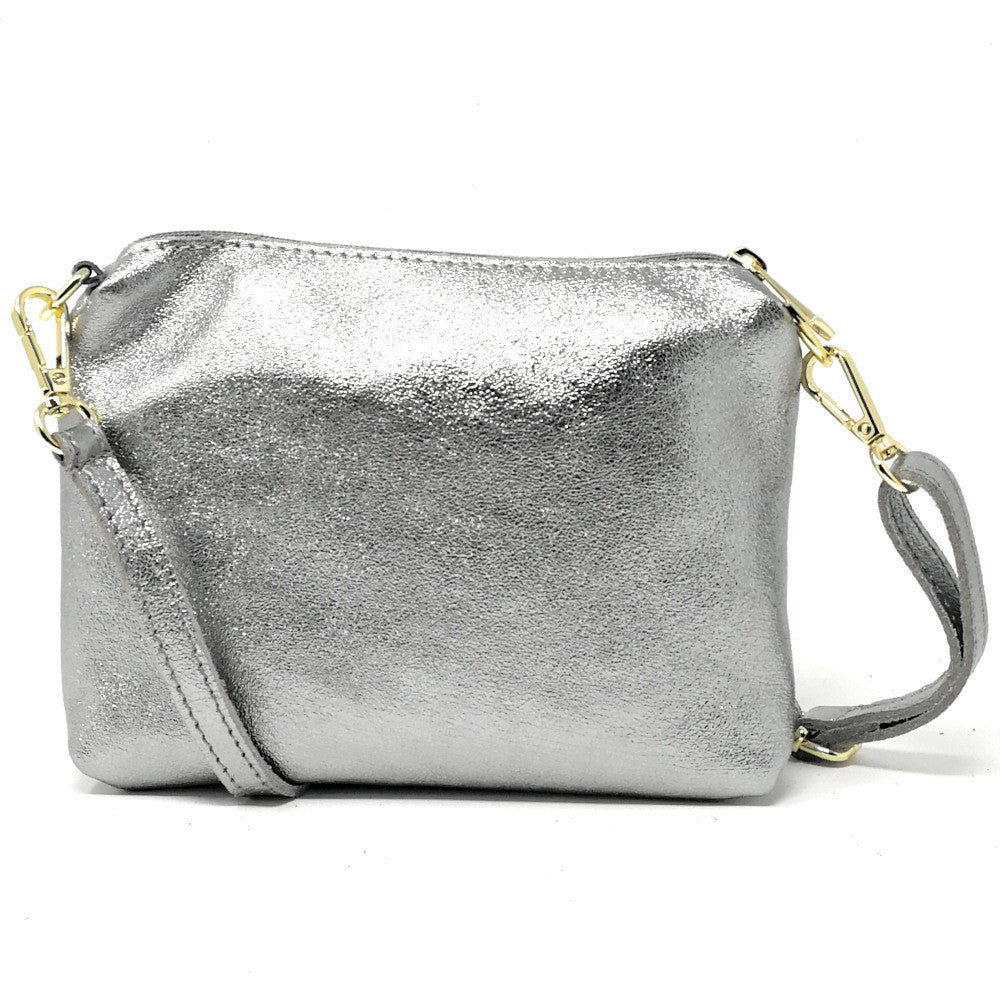 Sac à main en cuir irisé DAM DAM Argent clair
