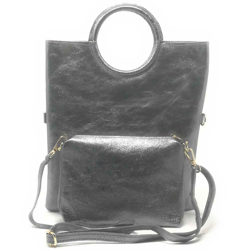 Sac à main en cuir irisé DAM DAM Argent foncé