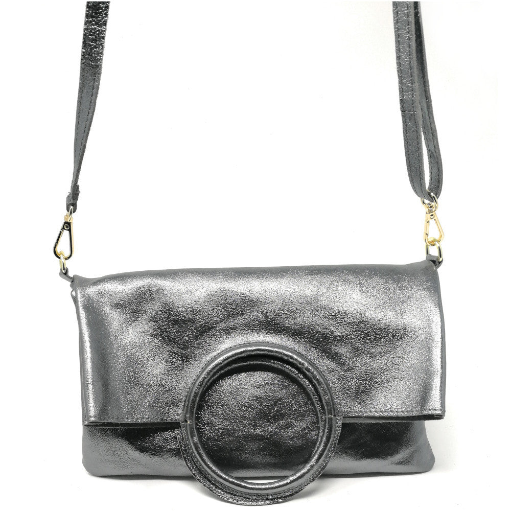 Sac à main en cuir irisé DAM DAM Argent foncé
