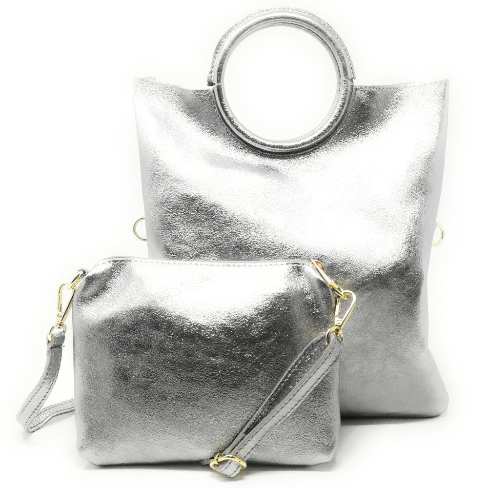 Sac à main en cuir irisé DAM DAM Argent clair