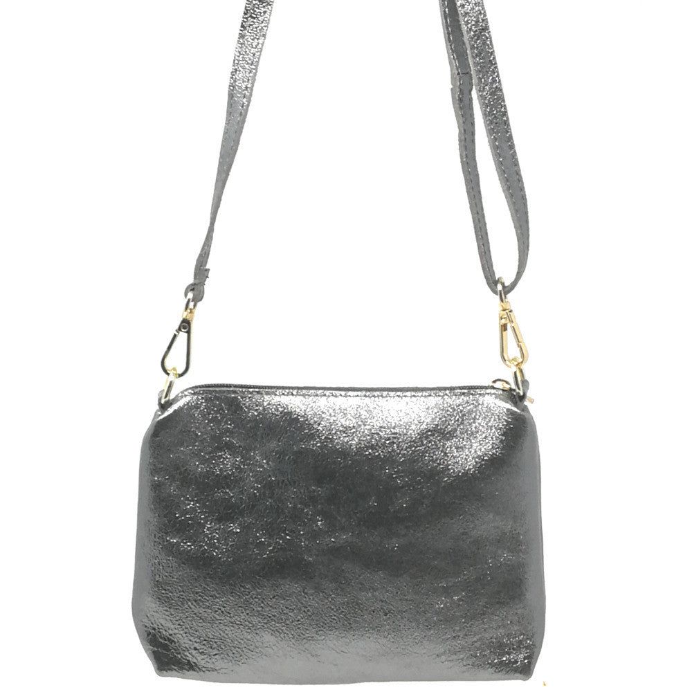 Sac à main en cuir irisé DAM DAM Argent foncé
