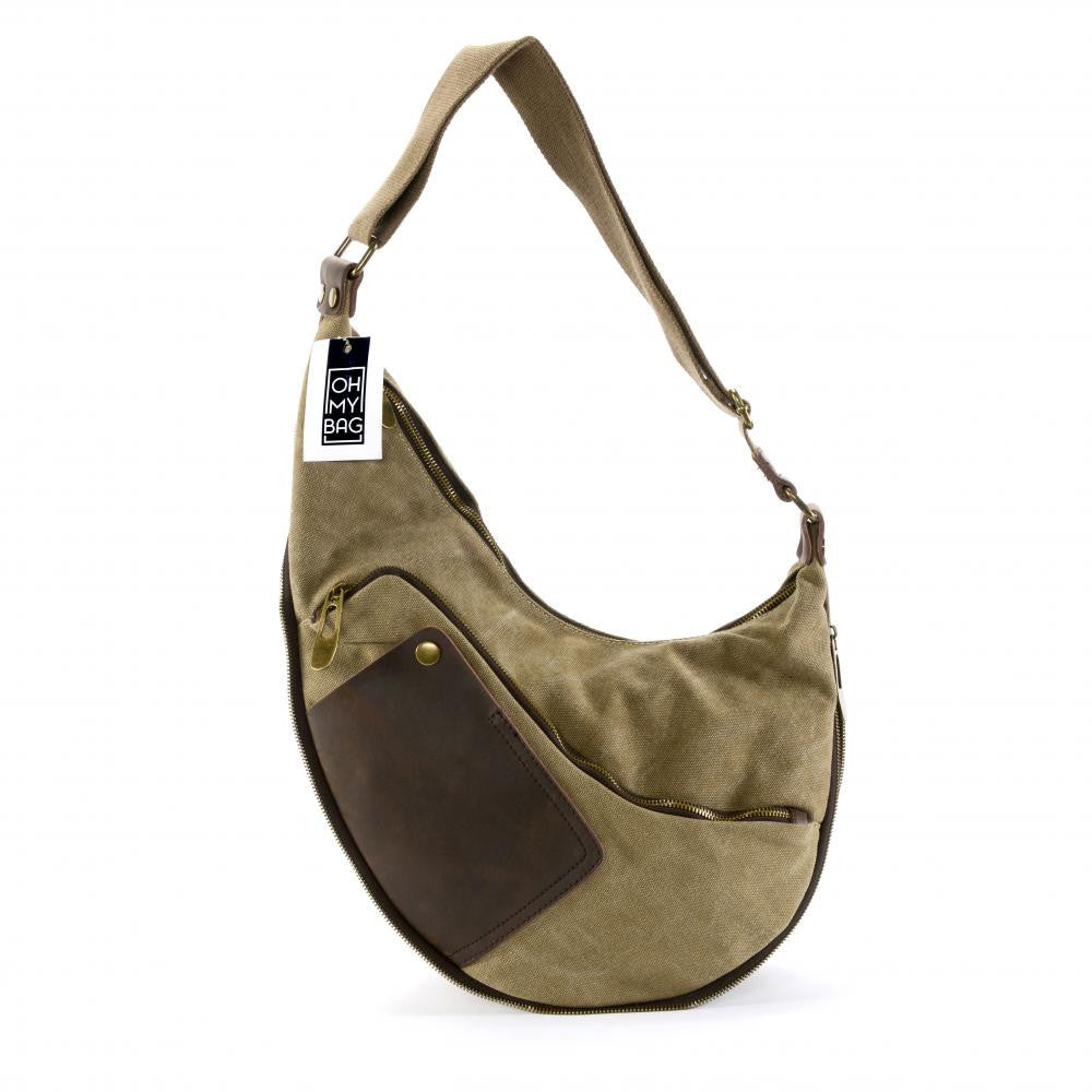 Sac besace holster en cuir italien et toile FEROE Taupe