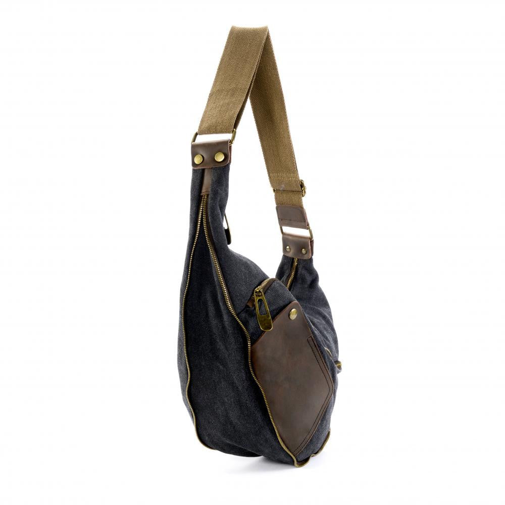 Sac besace holster en cuir italien et toile FEROE Noir