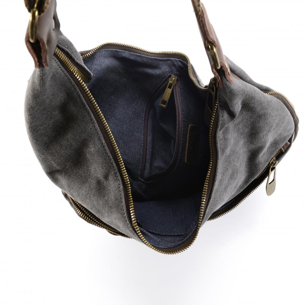 Sac besace holster en cuir italien et toile FEROE Gris clair