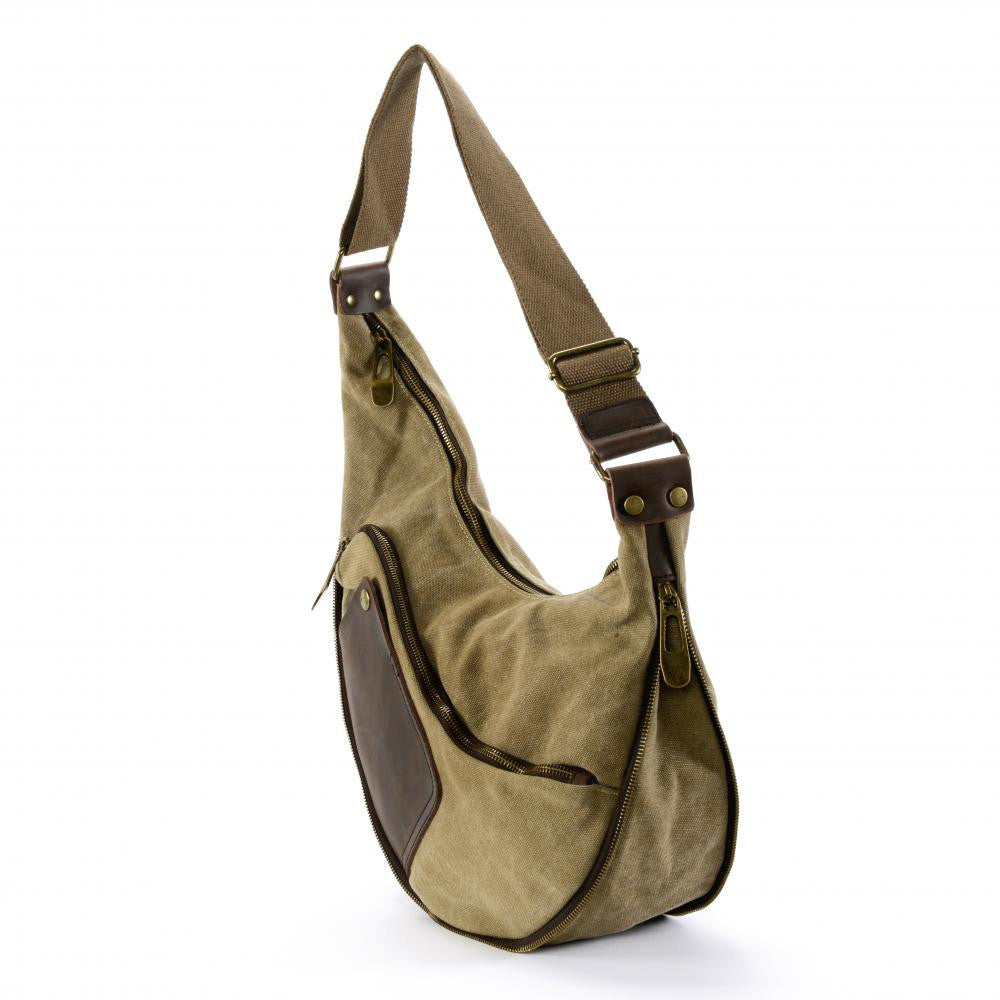 Sac besace holster en cuir italien et toile FEROE Taupe