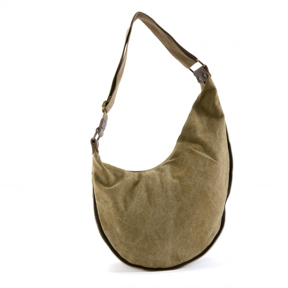 Sac besace holster en cuir italien et toile FEROE Taupe