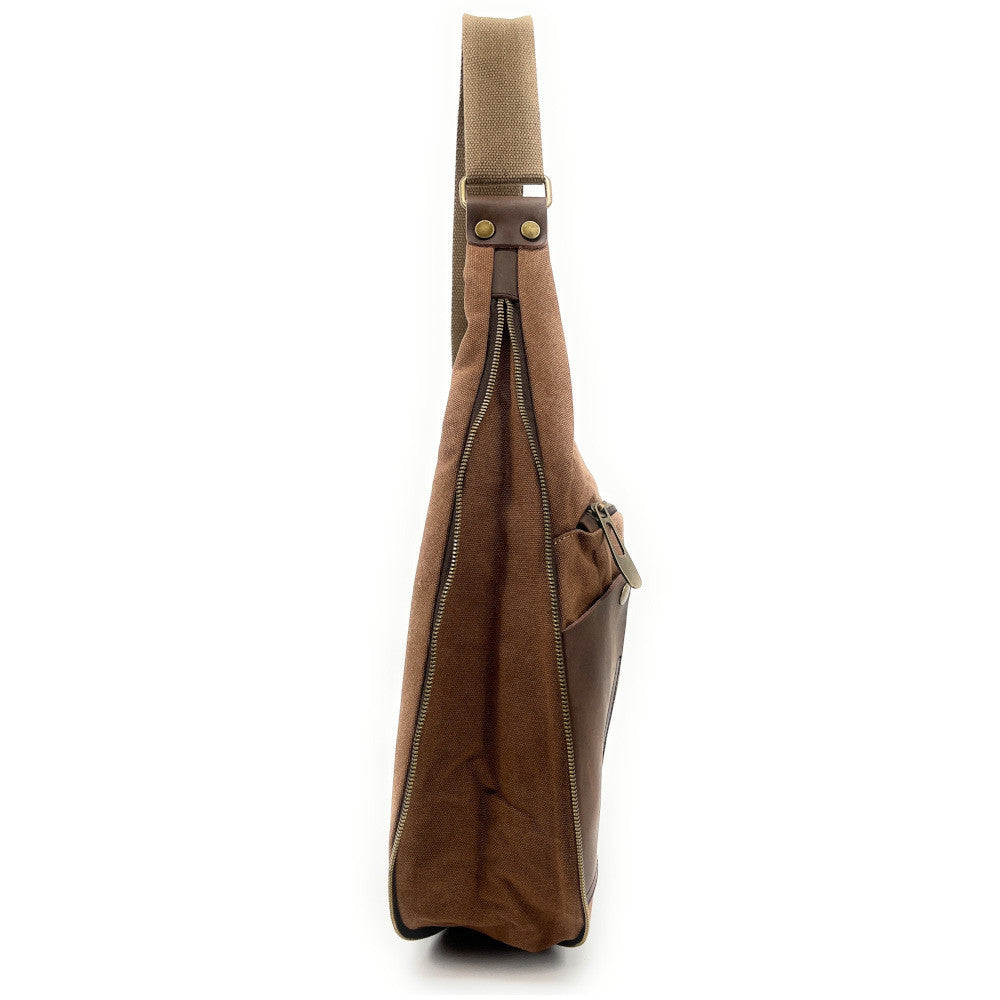 Sac besace holster en cuir italien et toile FEROE Camel foncé