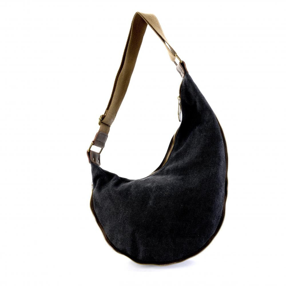 Sac besace holster en cuir italien et toile FEROE Noir