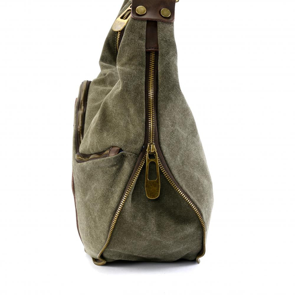 Sac besace holster en cuir italien et toile FEROE Vert olive