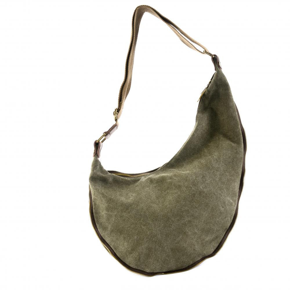 Sac besace holster en cuir italien et toile FEROE Vert olive