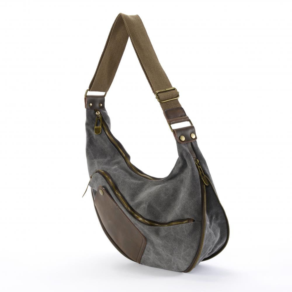 Sac besace holster en cuir italien et toile FEROE Gris clair