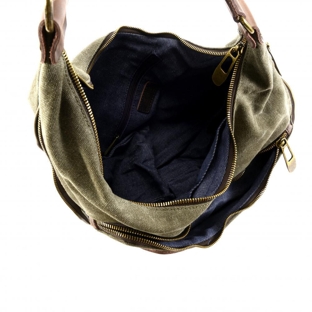 Sac besace holster en cuir italien et toile FEROE Vert olive