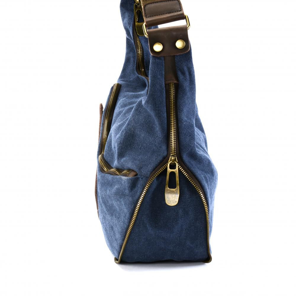 Sac besace holster en cuir italien et toile FEROE Bleu