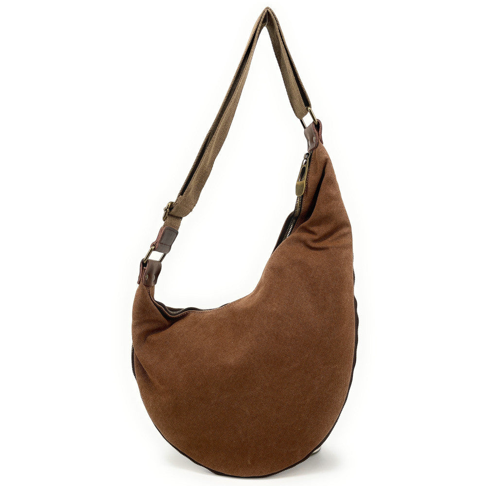 Sac besace holster en cuir italien et toile FEROE Camel foncé