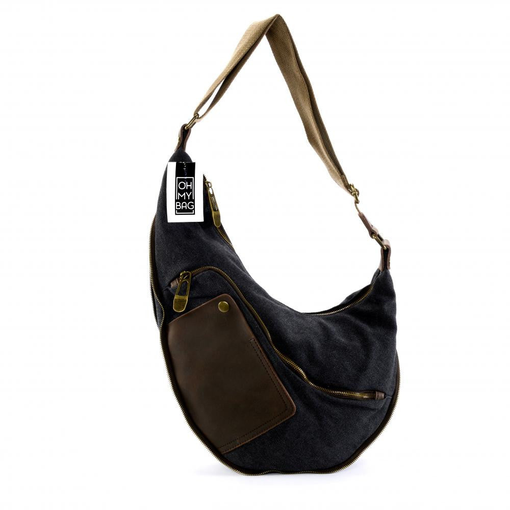 Sac besace holster en cuir italien et toile FEROE Noir