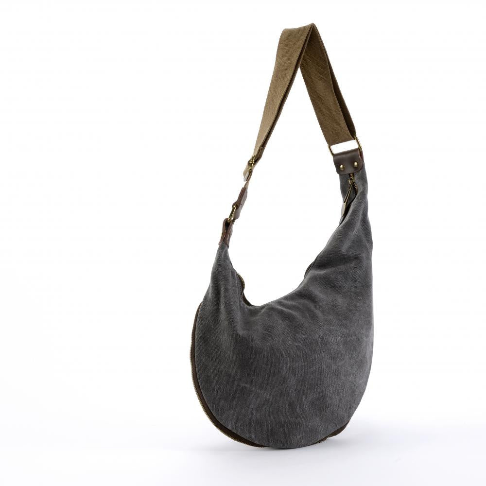 Sac besace holster en cuir italien et toile FEROE Gris clair