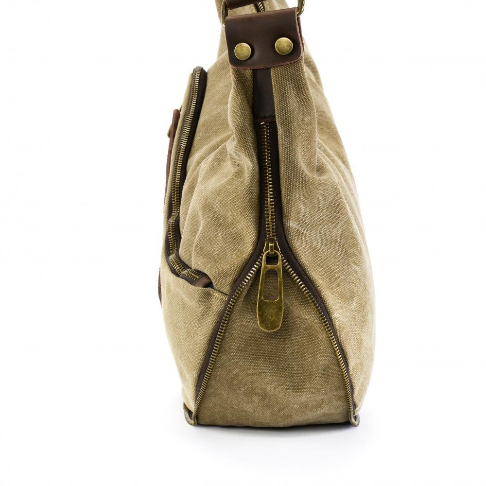 Sac besace holster en cuir italien et toile FEROE Taupe