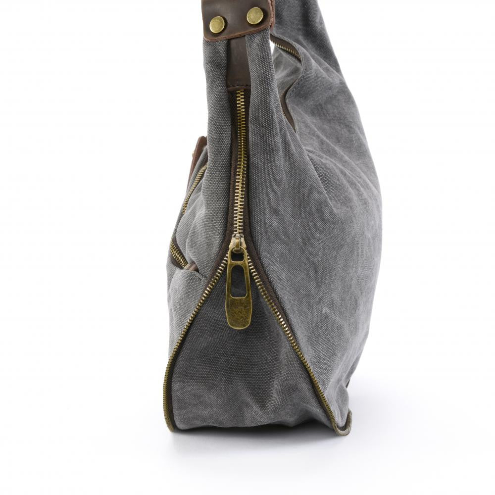 Sac besace holster en cuir italien et toile FEROE Gris clair