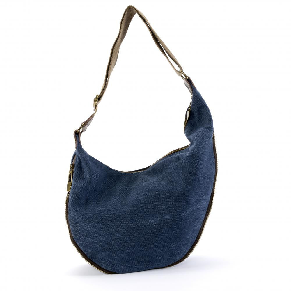 Sac besace holster en cuir italien et toile FEROE Bleu