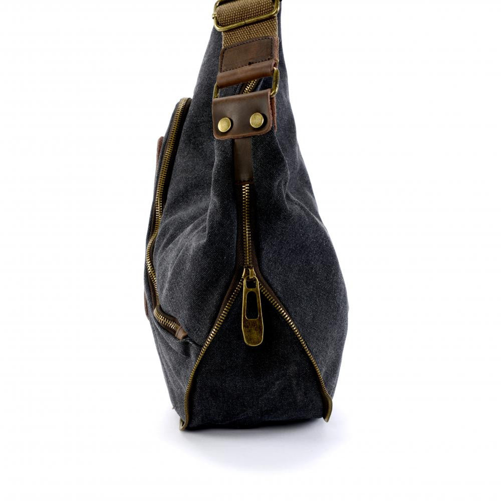 Sac besace holster en cuir italien et toile FEROE Noir