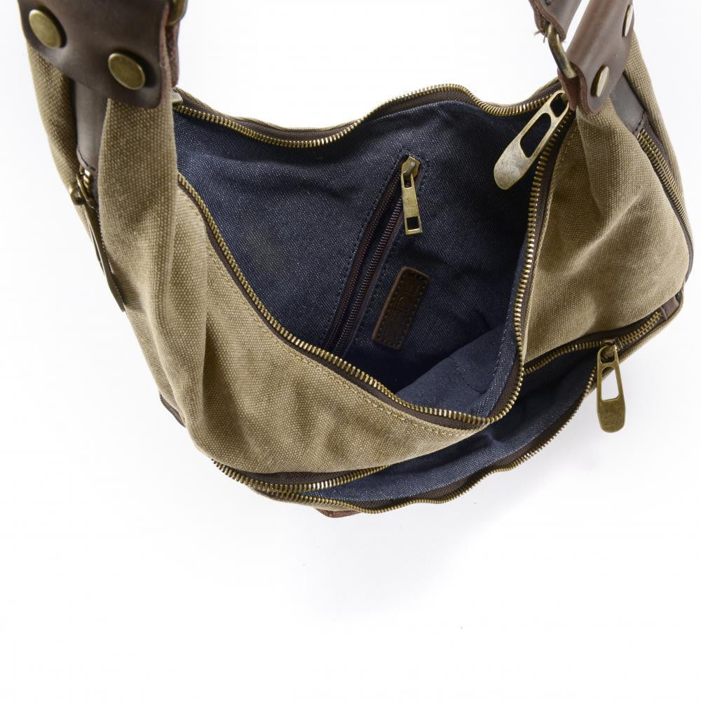 Sac besace holster en cuir italien et toile FEROE Taupe
