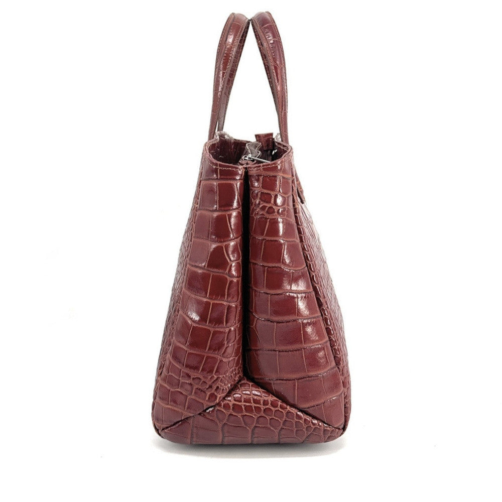 Sac cabas en cuir verni façon croco BE LADY Cognac foncé