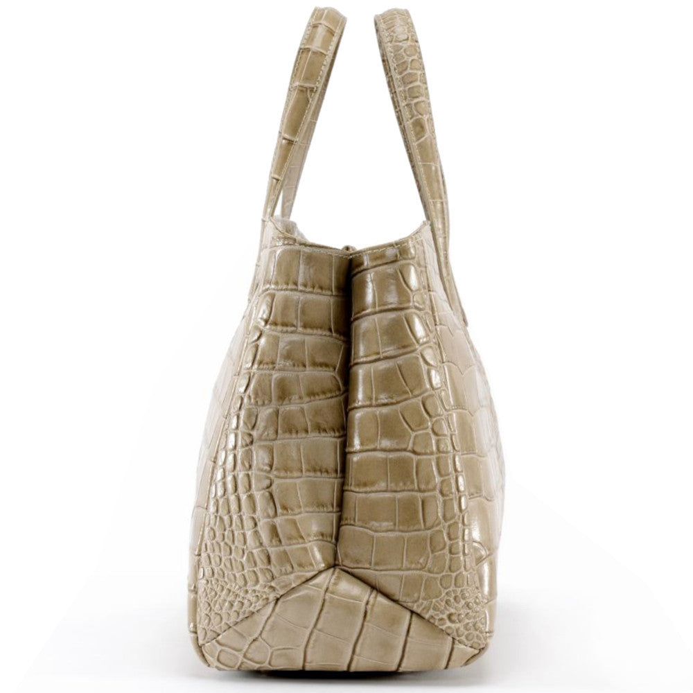 Sac cabas en cuir verni façon croco BE LADY Taupe clair