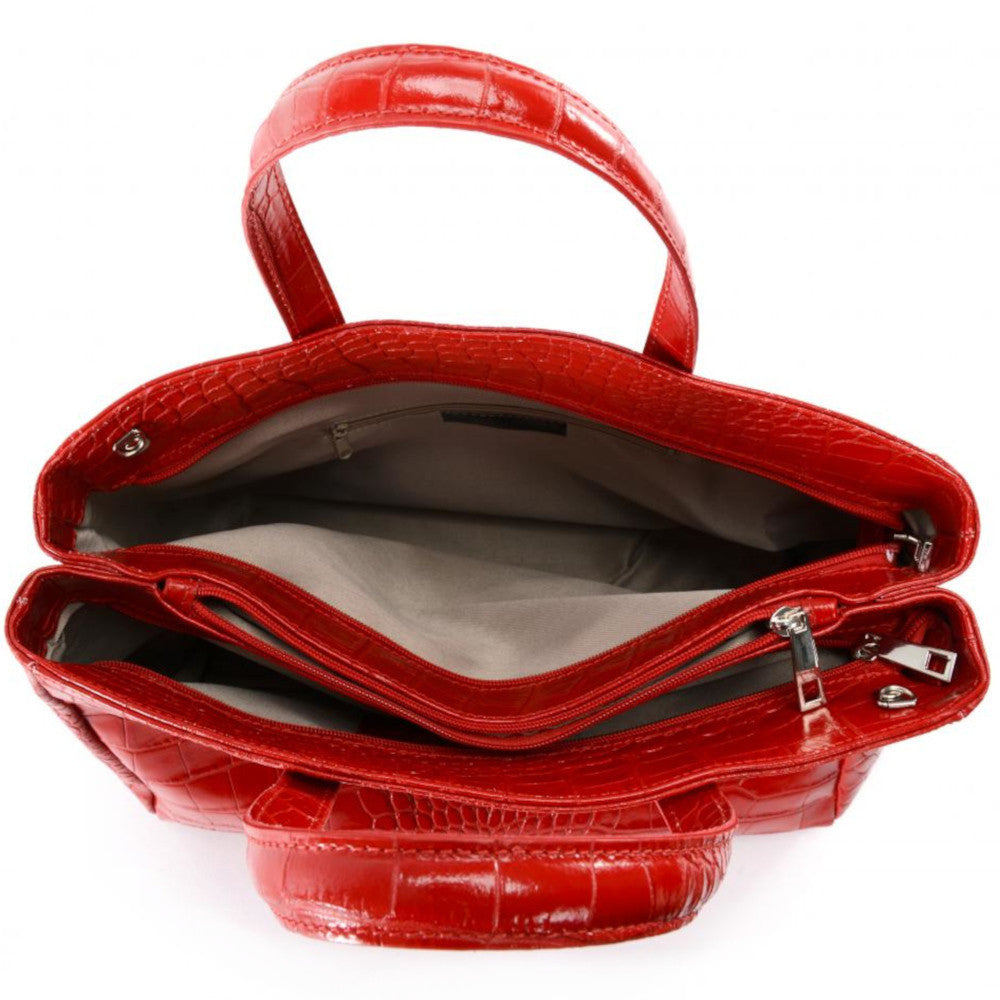 Sac cabas en cuir verni façon croco BE LADY Rouge garance