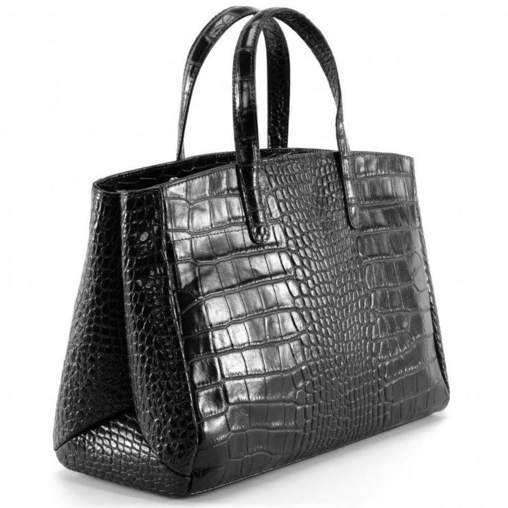 Sac cabas en cuir verni façon croco BE LADY Noir