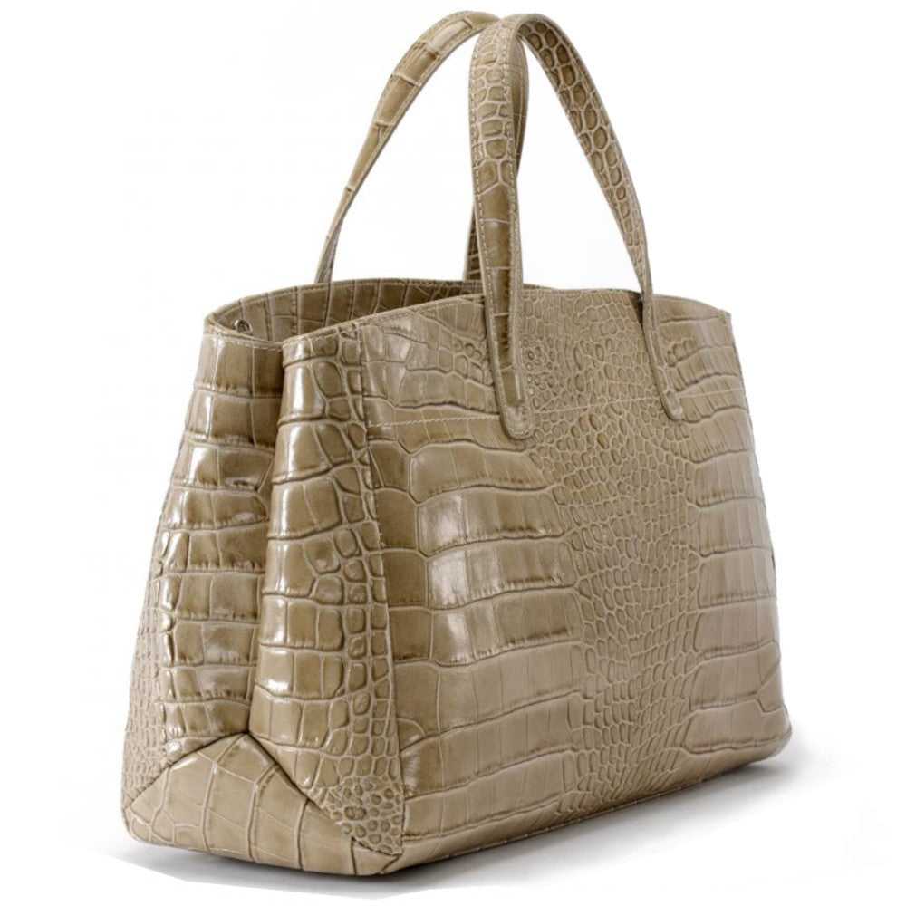 Sac cabas en cuir verni façon croco BE LADY Taupe clair