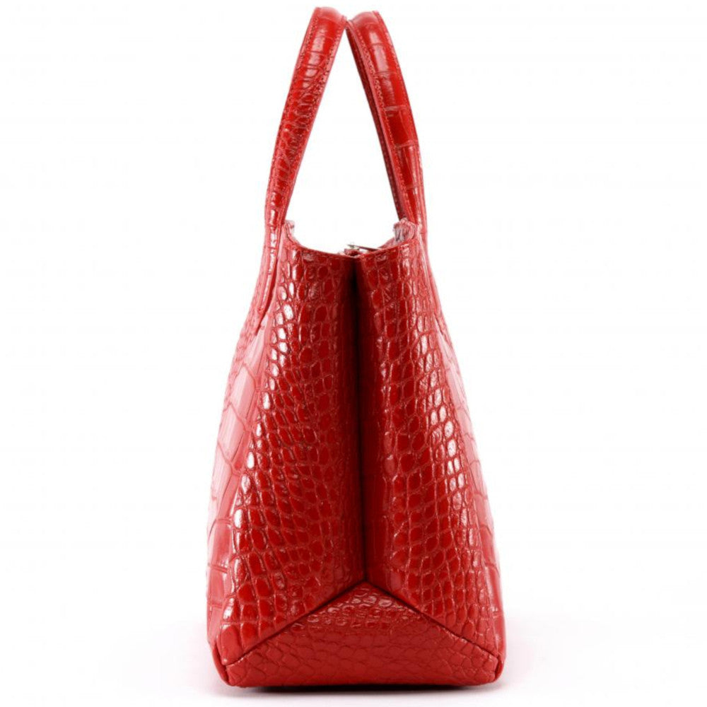 Sac cabas en cuir verni façon croco BE LADY Rouge garance