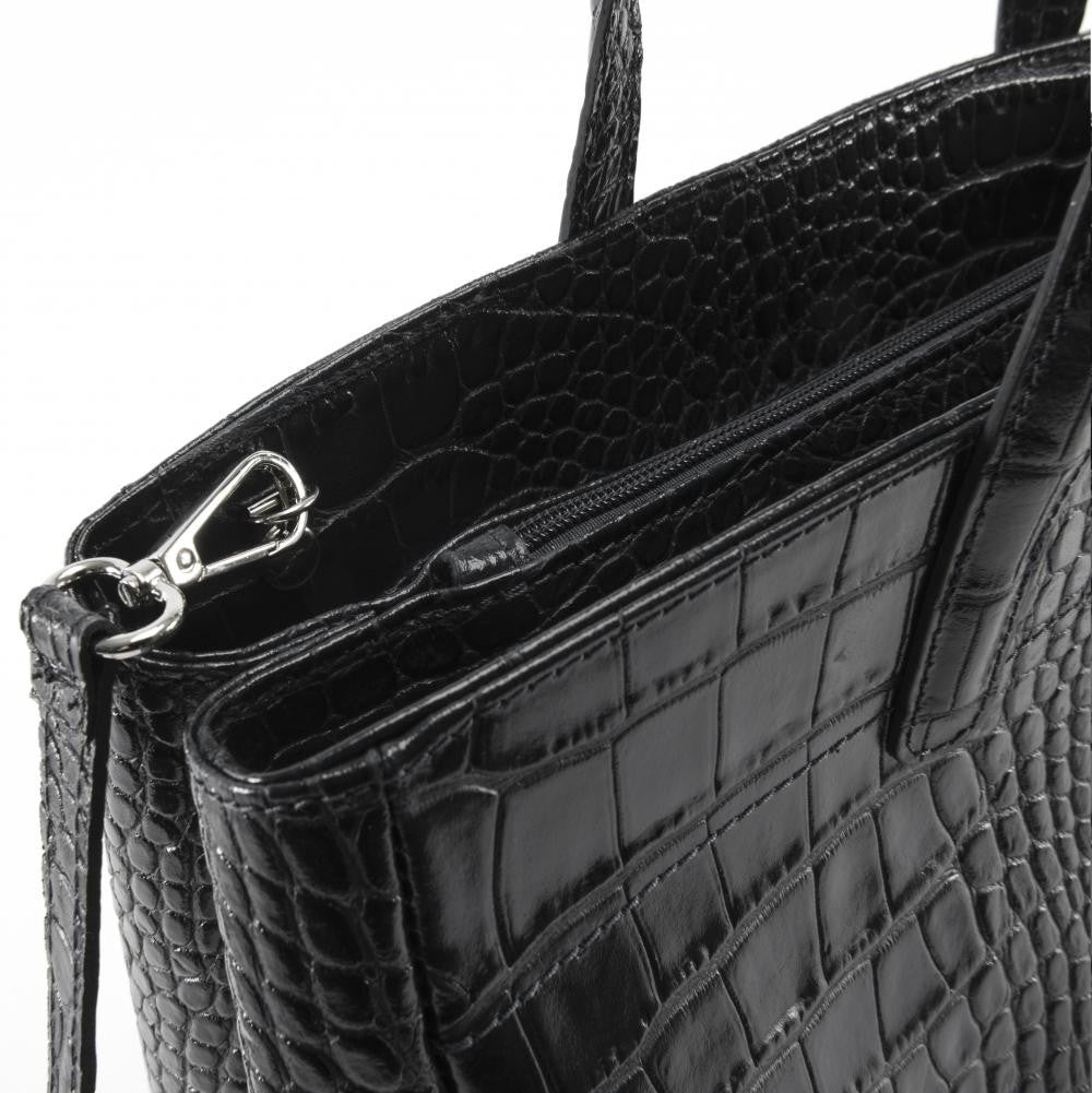 Sac cabas en cuir verni façon croco BE LADY Noir