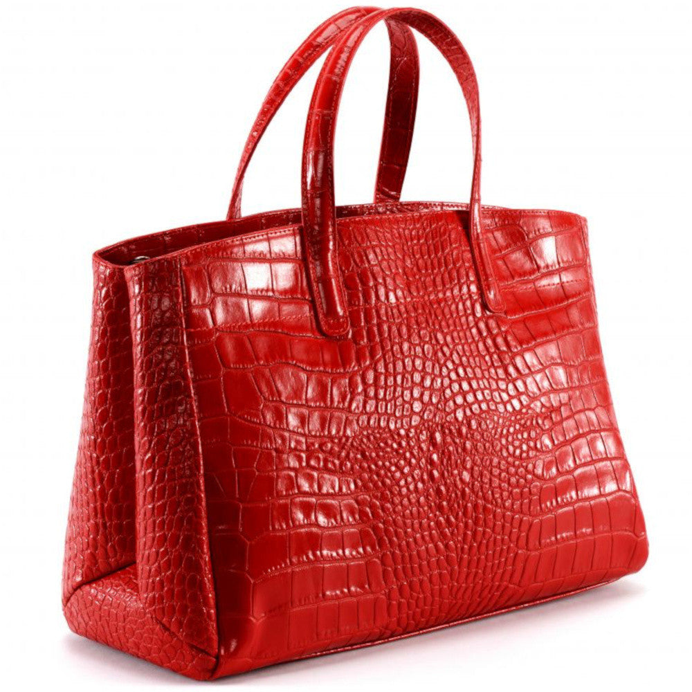 Sac cabas en cuir verni façon croco BE LADY Rouge garance