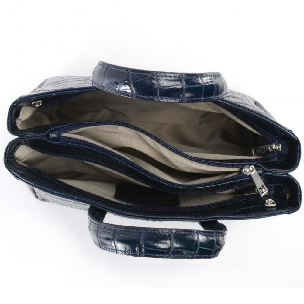Sac cabas en cuir verni façon croco BE LADY Bleu marine