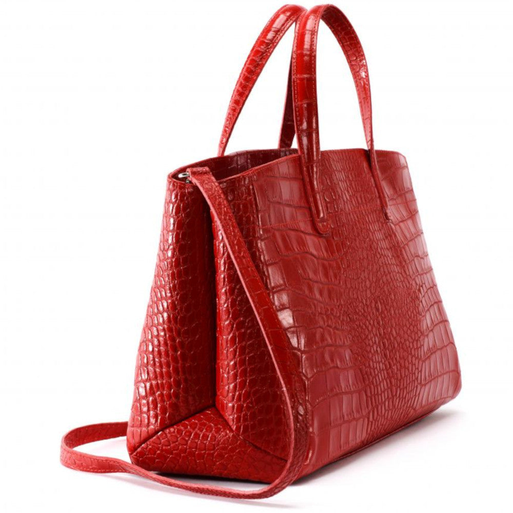 Sac cabas en cuir verni façon croco BE LADY Rouge garance