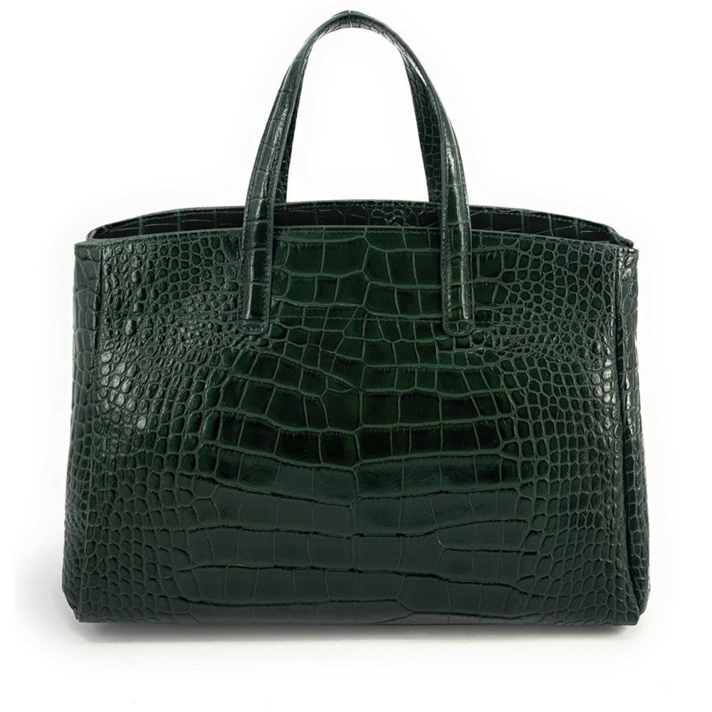 Sac cabas en cuir verni façon croco BE LADY Vert forêt