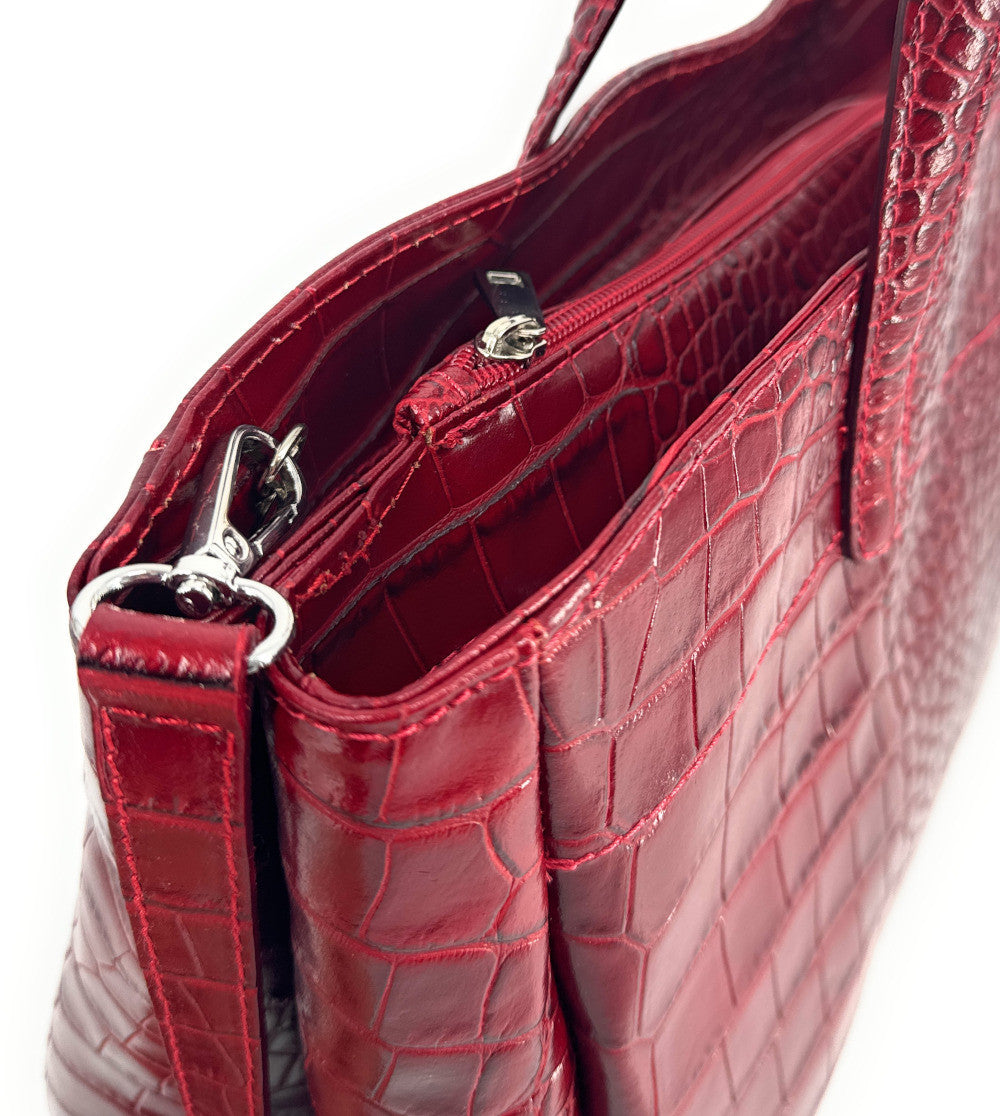 Sac cabas en cuir verni façon croco BE LADY Rouge foncé