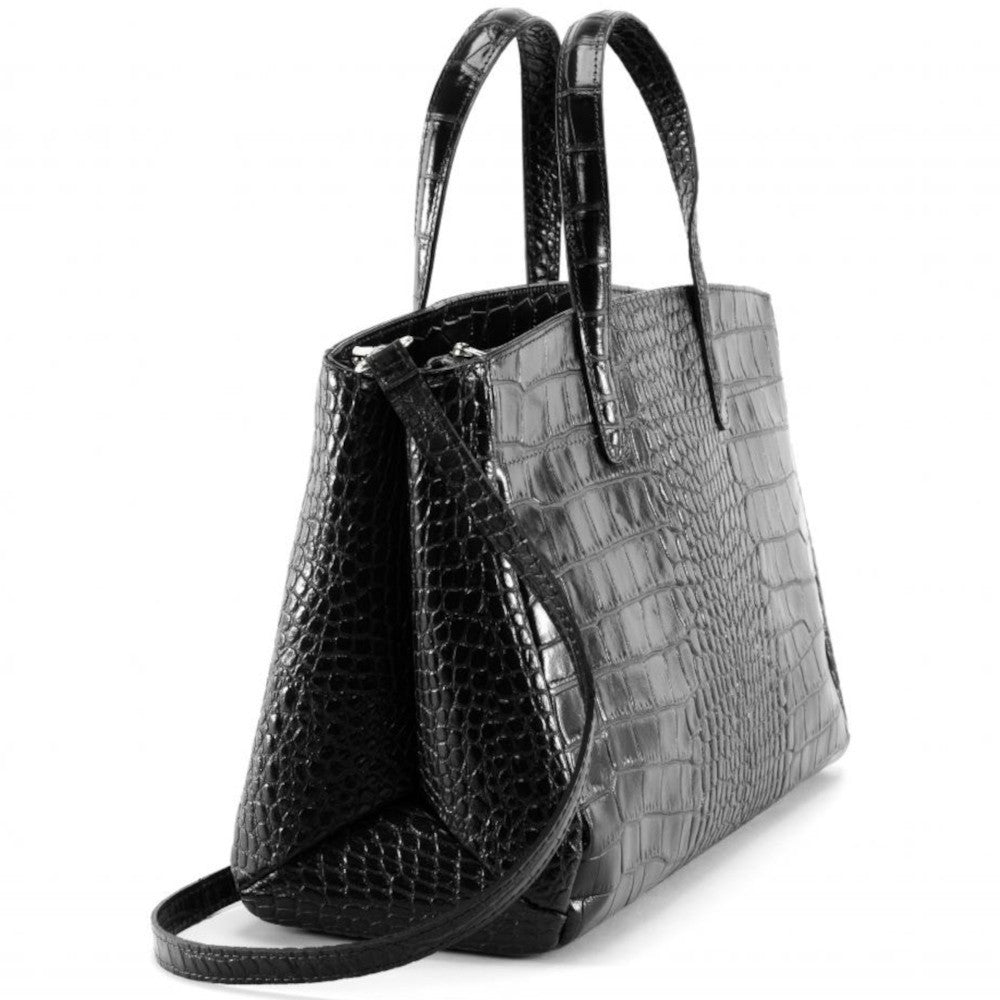 Sac cabas en cuir verni façon croco BE LADY Noir